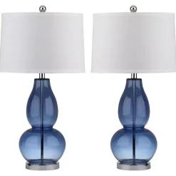 Kirklands Home Blue Glass Hourglass Table Lamps, Set of 2 White