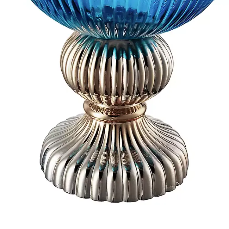 Vases>Kirklands Home Glass Vase with Silver Pedestal Base, 20 in. Blue