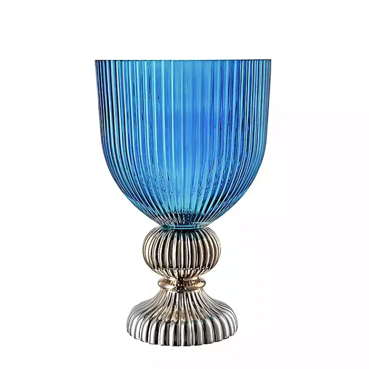Vases>Kirklands Home Glass Vase with Silver Pedestal Base, 16 in. Blue