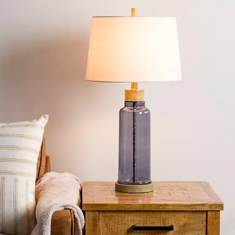 Kirklands Home Blue Glass with Wood Trim Table Lamp Ivory Online