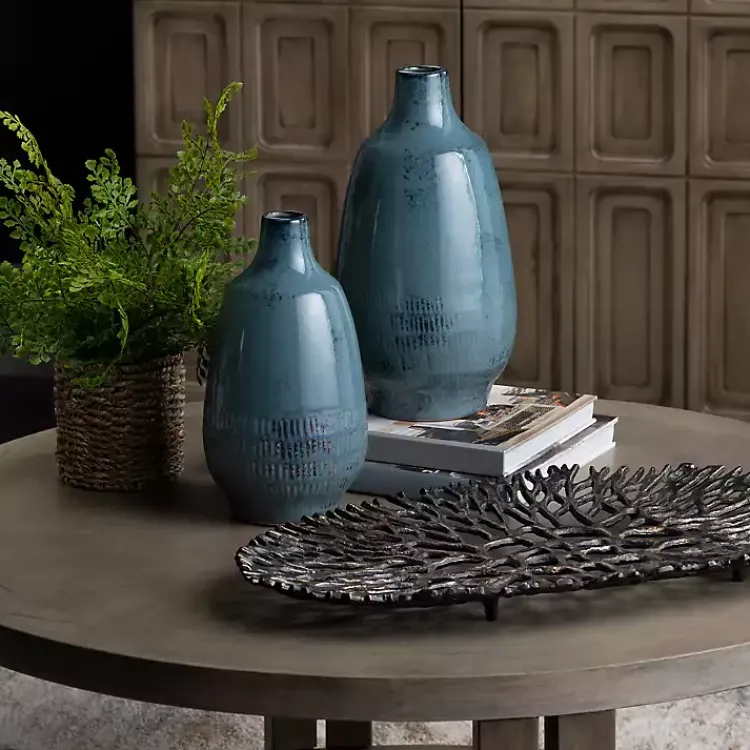 Vases>Kirklands Home Glazed Ceramic Vases, Set of 2 Blue