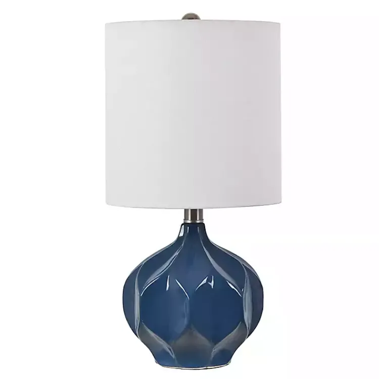 Kirklands Home Blue Glazed Geometric Table Lamp White