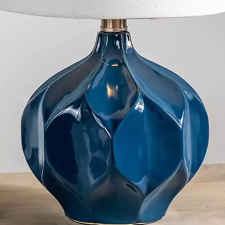 Kirklands Home Blue Glazed Geometric Table Lamp White