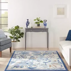 Kirklands Home Blue Grand Leaf Coastal Area Rug, 5x7