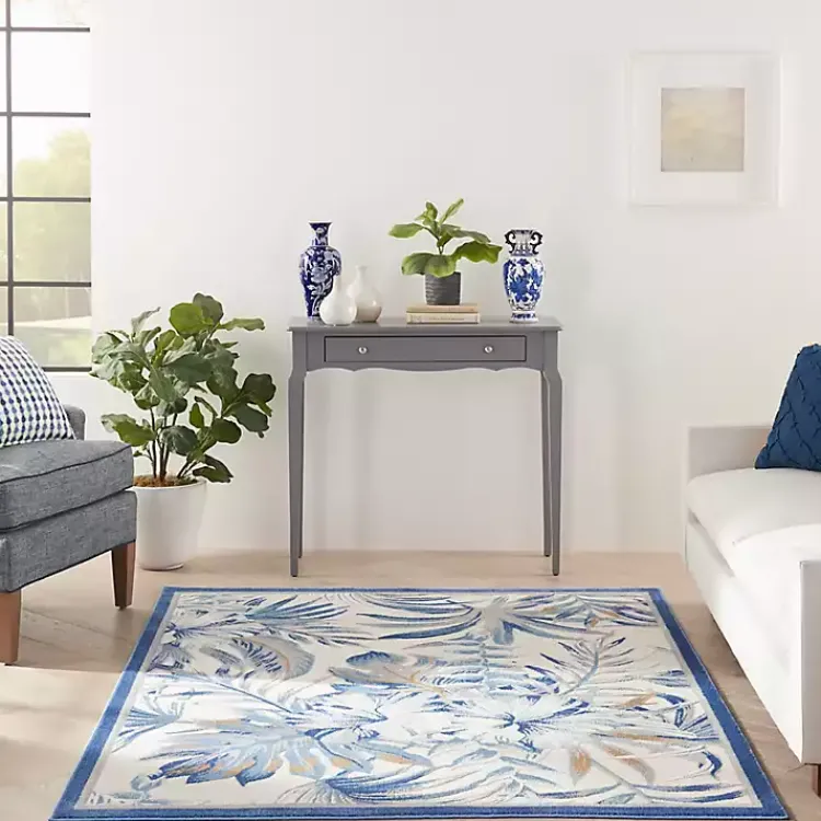 Kirklands Home Blue Grand Leaf Coastal Area Rug, 5x7