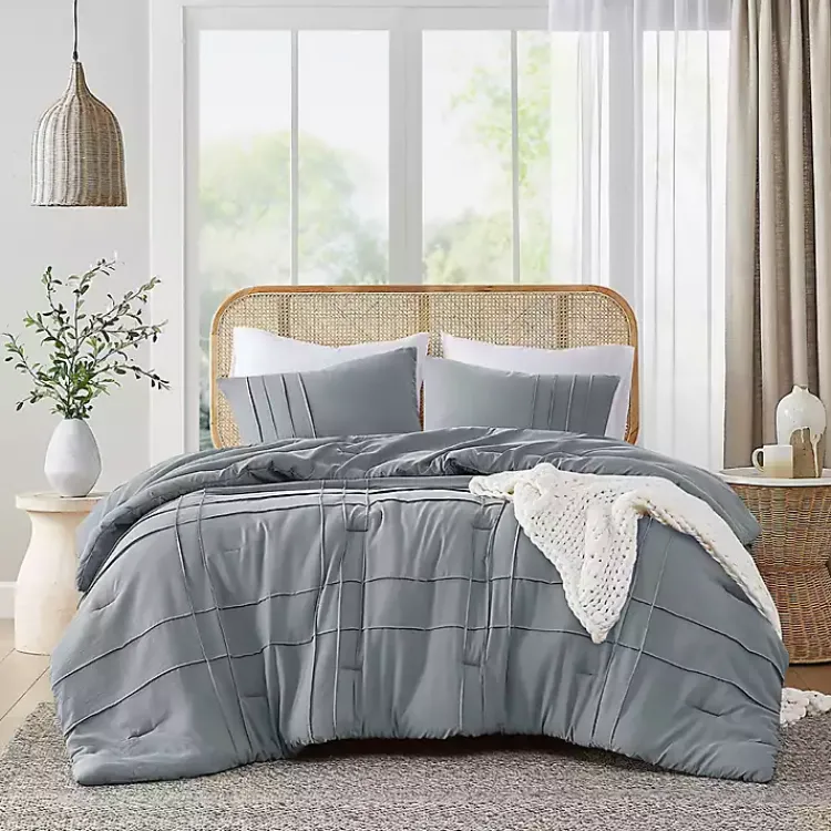 Kirklands Home Gray Pleated Grid 3-pc. Queen Comforter Set Blue Discount