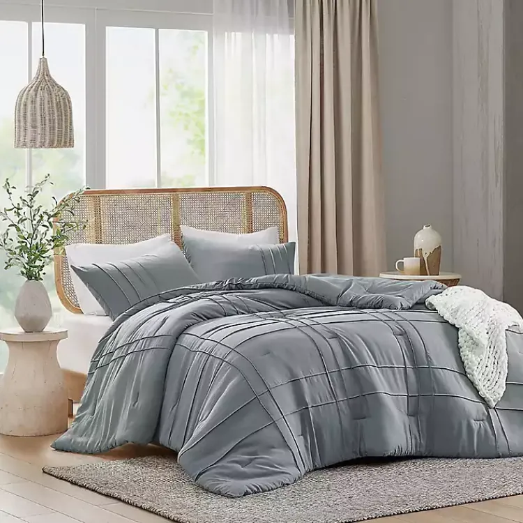 Kirklands Home Gray Pleated Grid 3-pc. King Comforter Set Blue Best