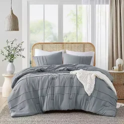 Kirklands Home Gray Pleated Grid 3-pc. King Comforter Set Blue Best