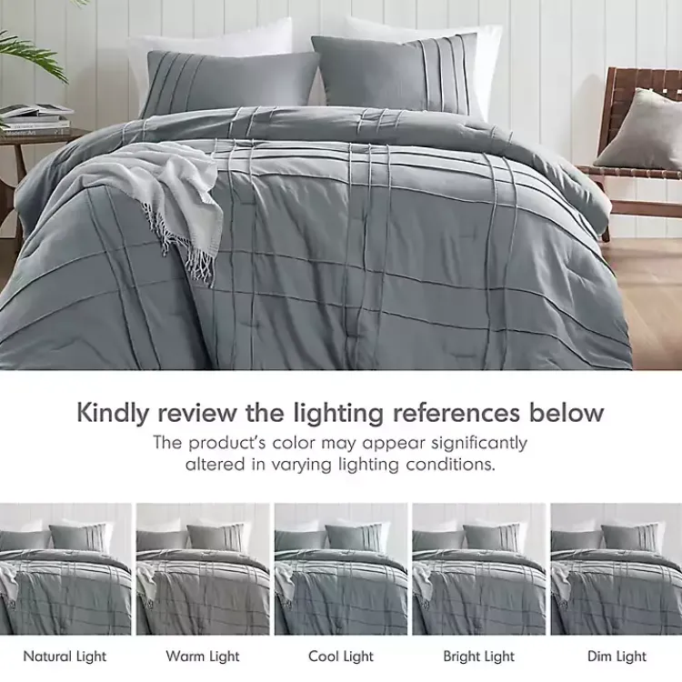 Kirklands Home Gray Pleated Grid 3-pc. King Comforter Set Blue Best