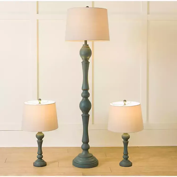 Kirklands Home Green Distressed Set of Three Lamps Blue New