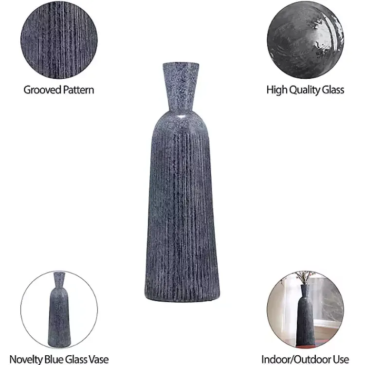 Vases>Kirklands Home Grooved Glass Vase, 20in Blue