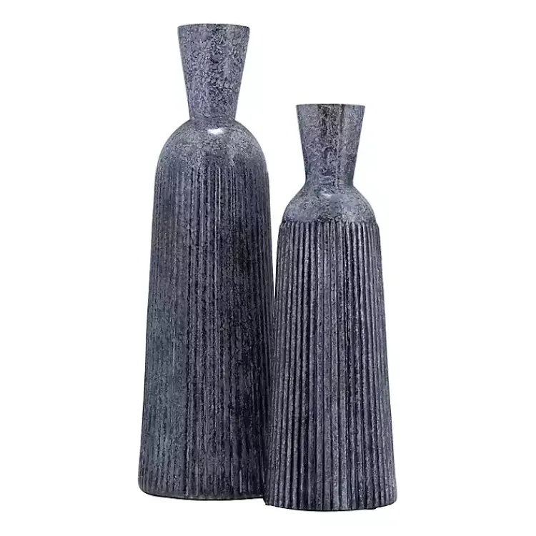 Vases>Kirklands Home Grooved Glass Vase, 16in Blue