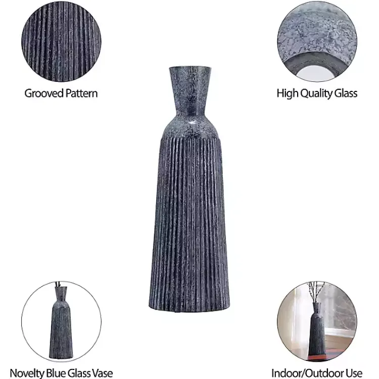 Vases>Kirklands Home Grooved Glass Vase, 16in Blue