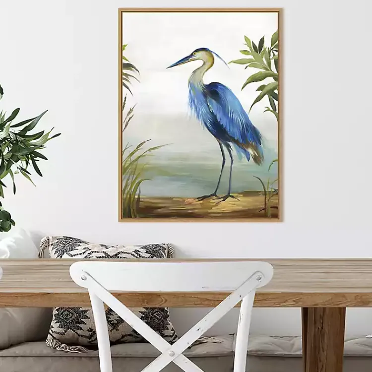 Kirklands Home Heron Framed Canvas Art Print Blue Discount