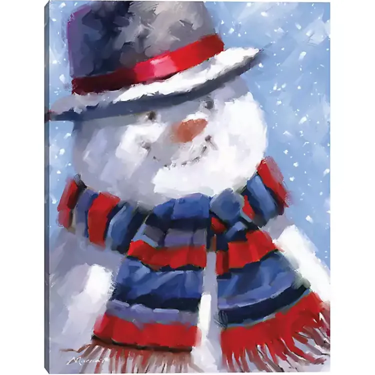 Christmas Art & Wall Decor>Kirklands Home Blue Jolly Snowman Canvas Art Print