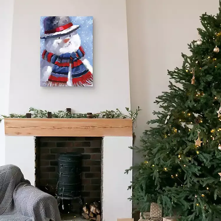 Christmas Art & Wall Decor>Kirklands Home Blue Jolly Snowman Canvas Art Print