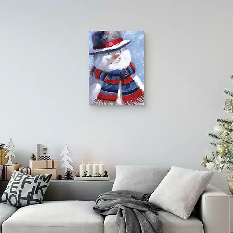 Christmas Art & Wall Decor>Kirklands Home Blue Jolly Snowman Canvas Art Print
