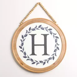 Kirklands Home Blue Leaf Wreath Monogram H Wood Wall Plaque Online
