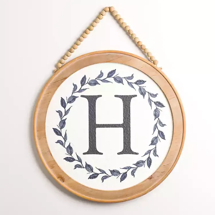 Kirklands Home Blue Leaf Wreath Monogram H Wood Wall Plaque Online