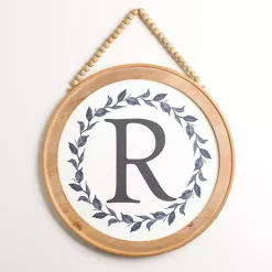 Kirklands Home Blue Leaf Wreath Monogram R Wood Wall Plaque Best