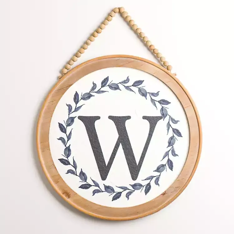 Kirklands Home Blue Leaf Wreath Monogram W Wood Wall Plaque Outlet