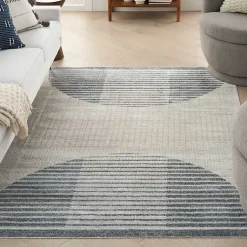 Kirklands Home Blue Linear Geometric Washable Area Rug, 6x9 Outlet