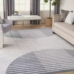 Kirklands Home Blue Linear Geometric Washable Area Rug, 9x12 New