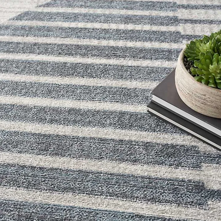 Kirklands Home Blue Linear Geometric Washable Area Rug, 9x12 New