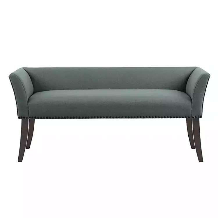 Kirklands Home Low Back Flared Nailhead Trim Bench Blue New