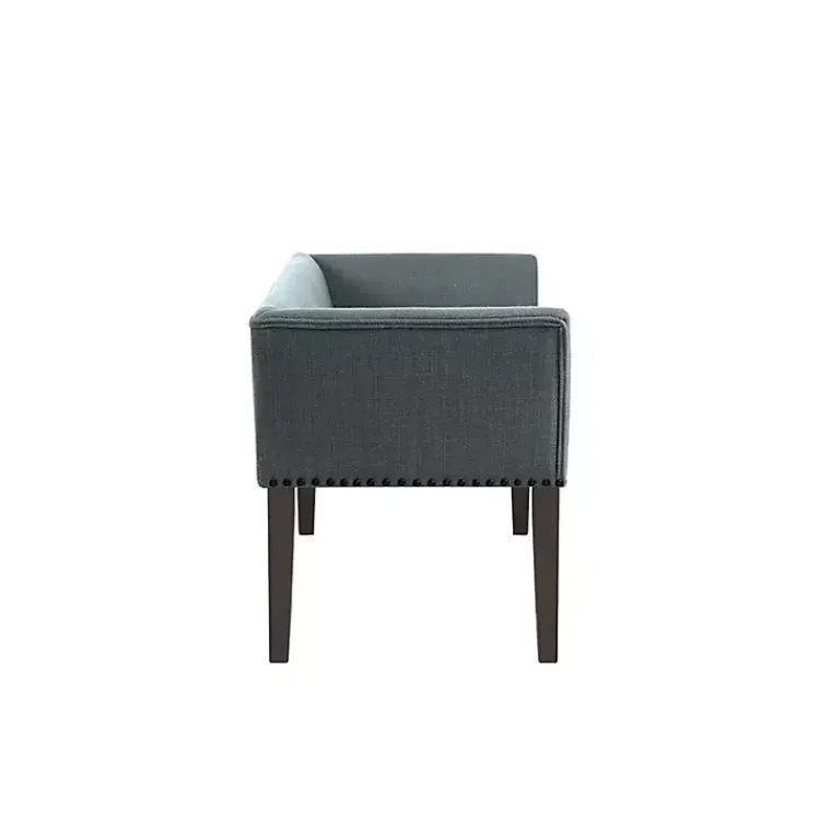Kirklands Home Low Back Flared Nailhead Trim Bench Blue New