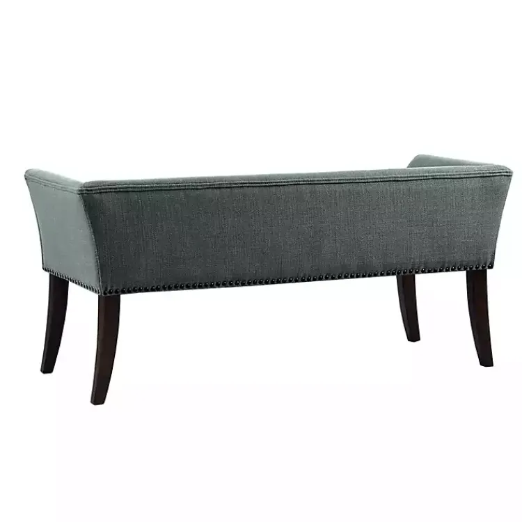 Kirklands Home Low Back Flared Nailhead Trim Bench Blue New