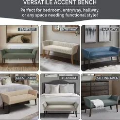 Kirklands Home Low Back Flared Nailhead Trim Bench Blue New