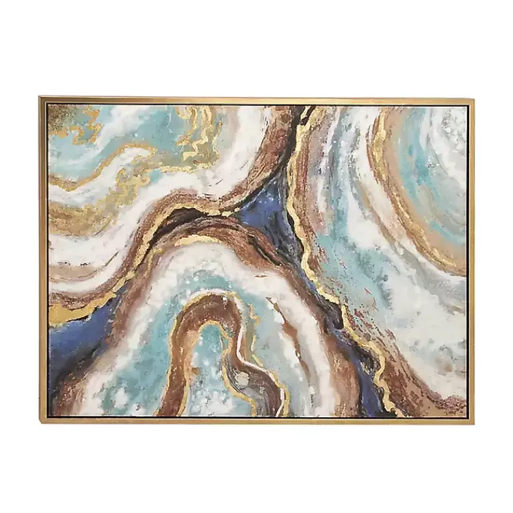 Kirklands Home Blue Marbling Agate Framed Canvas Art Print New