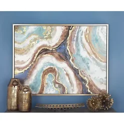 Kirklands Home Blue Marbling Agate Framed Canvas Art Print New