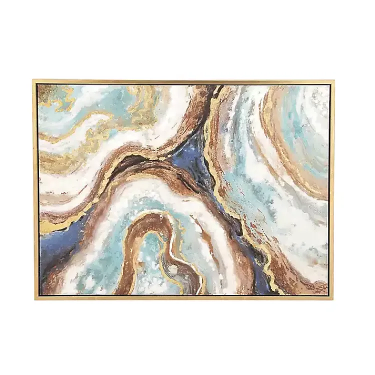 Kirklands Home Blue Marbling Agate Framed Canvas Art Print New