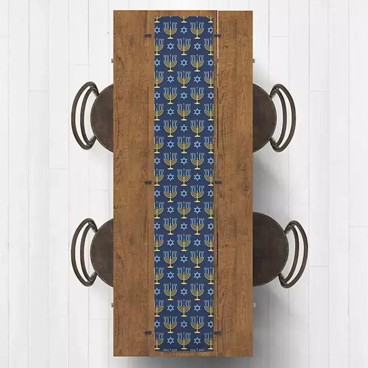 Hanukkah Decorations>Kirklands Home Blue Menorah Table Runner, 72 in.