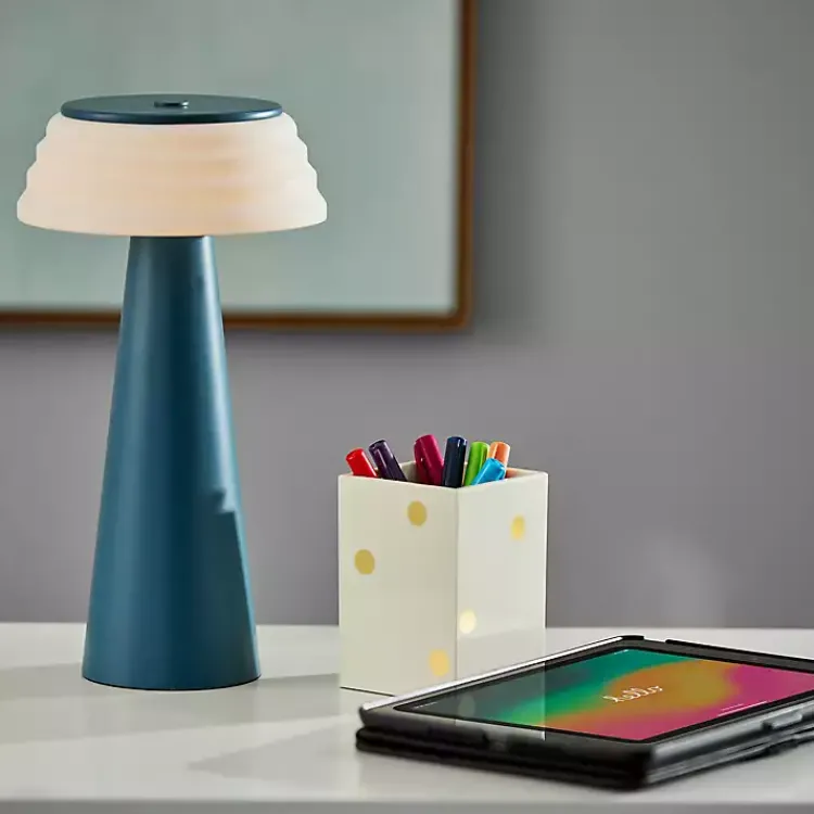Kirklands Home Metal Cordless Lamp with White Ribbed Shade Blue Discount