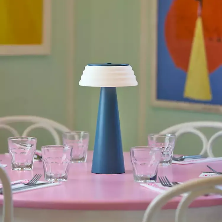 Kirklands Home Metal Cordless Lamp with White Ribbed Shade Blue Discount