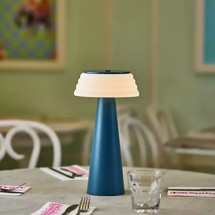 Kirklands Home Metal Cordless Lamp with White Ribbed Shade Blue Discount