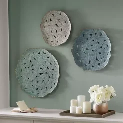 Kirklands Home Metal Feather Round Wall Plaques, Set of 3 Blue Hot