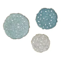 Kirklands Home Metal Feather Round Wall Plaques, Set of 3 Blue Hot