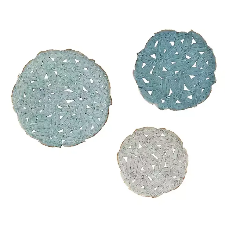 Kirklands Home Metal Feather Round Wall Plaques, Set of 3 Blue Hot