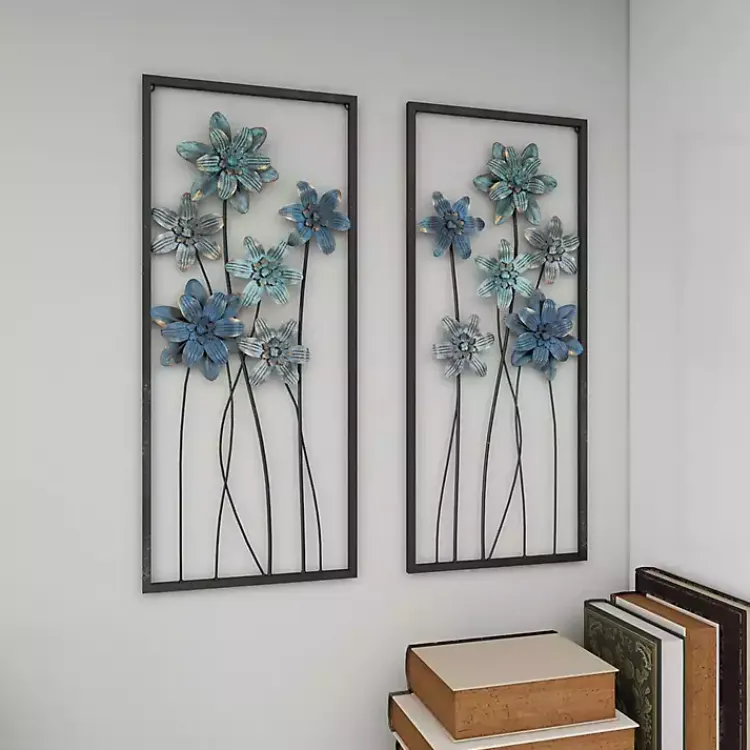 Kirklands Home Metal Floral Panel Wall Plaques, Set of 2 Blue Online