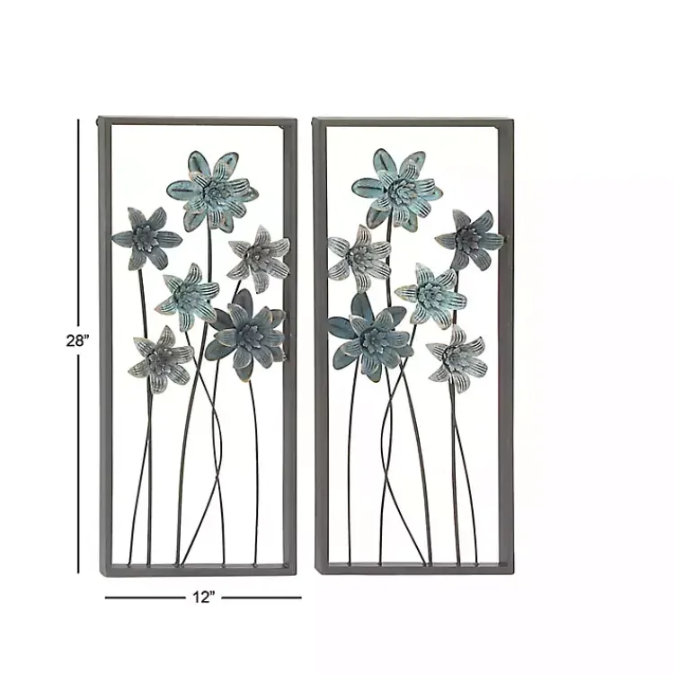 Kirklands Home Metal Floral Panel Wall Plaques, Set of 2 Blue Online