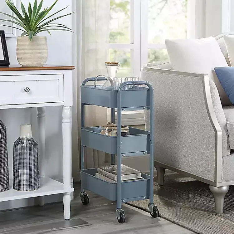 Kirklands Home Metal 3-Tier Organizer Storage Cart Blue Outlet