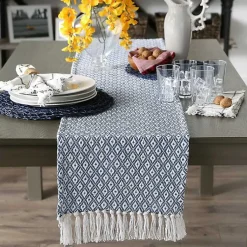 Kirklands Home Mini Diamond Fringe End Table Runner, 108 in. Blue Sale
