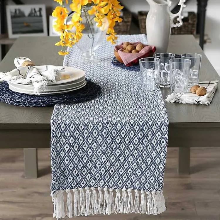 Kirklands Home Mini Diamond Fringe End Table Runner, 108 in. Blue Sale