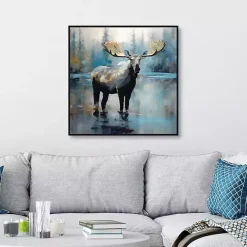 Kirklands Home Blue Moody Moose Framed Canvas Art Print