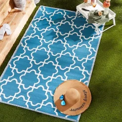 Kirklands Home Blue Moroccan Trellis Outdoor Area Rug, 4x6