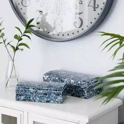 Baskets & Boxes>Kirklands Home Blue Mother of Pearl Coastal Boxes, Set of 2